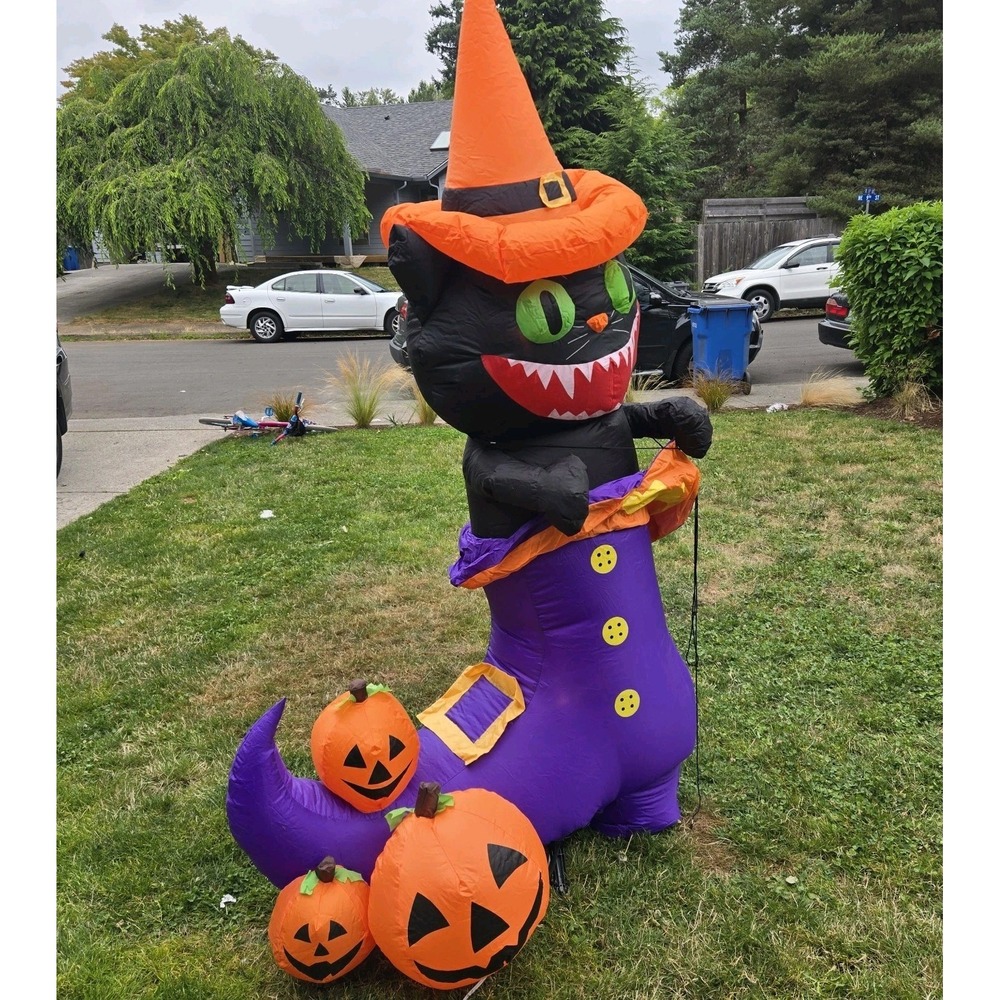 RARE GEMMY 7 Ft. Inflatable Airblown CAT IN SHOE Lighted Halloween Black Cat